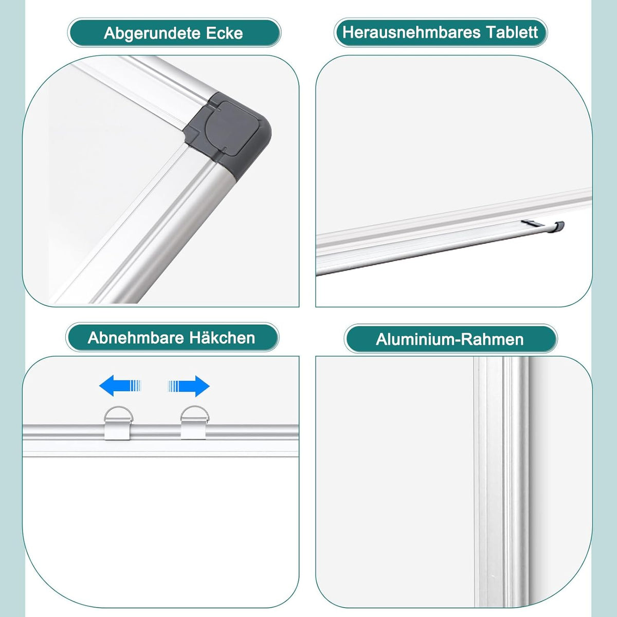 Whiteboard 100 x 150 cm whiteboard magnetisch, magneetbord met aluminium frame, magneetwand, whiteboard met pennenbakje en haak
