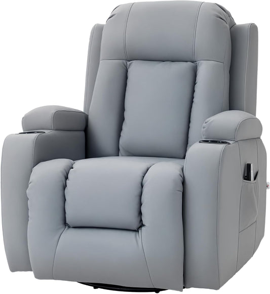 Relaxfauteuil – Relaxstoel – Massagestoel – Draaifauteuil – Verstelbare Stoel – Lichtgrijs – Massagefunctie Met 8 Massagepunten – Kunstleren Bekleding