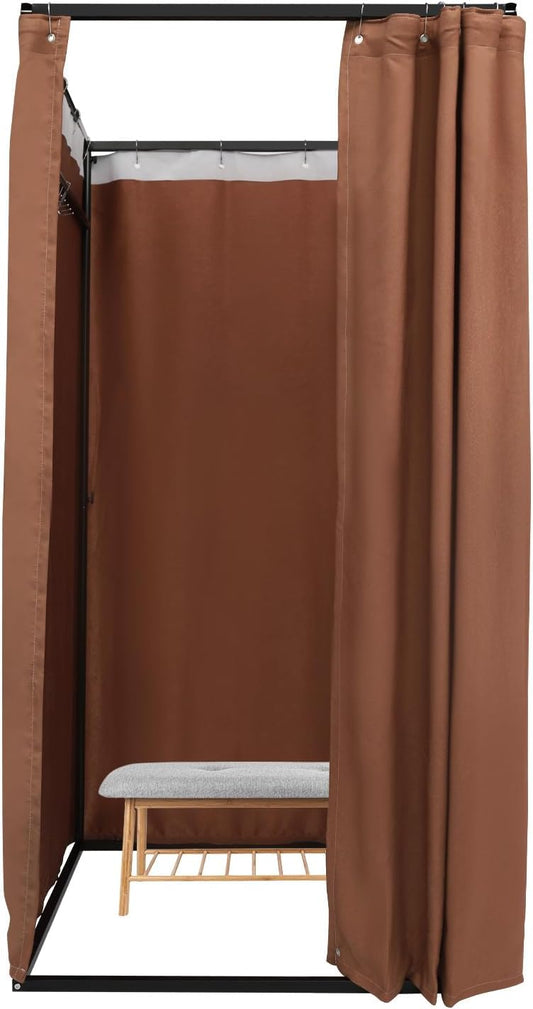 OUKANING Portable Dressing Cabin, 100 x 100 x 200 cm, Load Capacity 30-35 kg, Movable Dressing Room, Freestanding, Removable and Opaque, for 3-4 People (Coffee) - QUORE