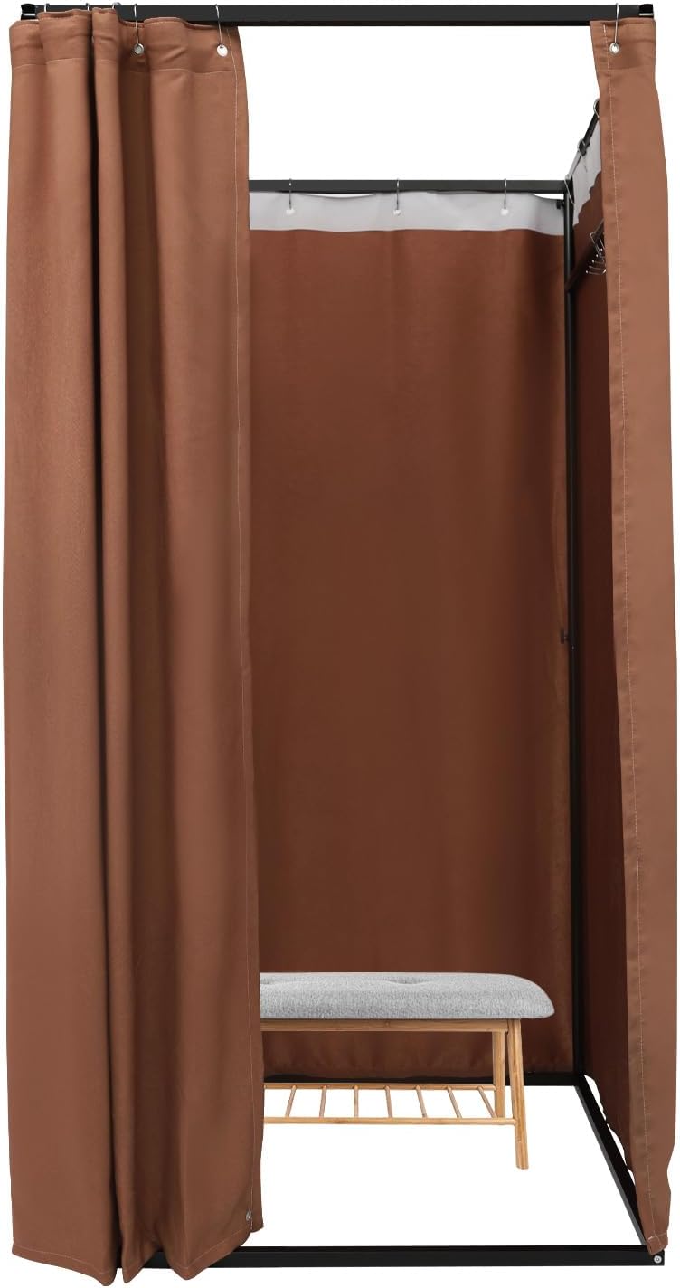 OUKANING Mobiele kleedcabine, vrijstaand, 100 x 100 x 200 cm, draagbare staande kleedruimte, inkijkbescherming voor kledingwinkelcentra en kantoor, tuin, outdoor, bruin - QUORE