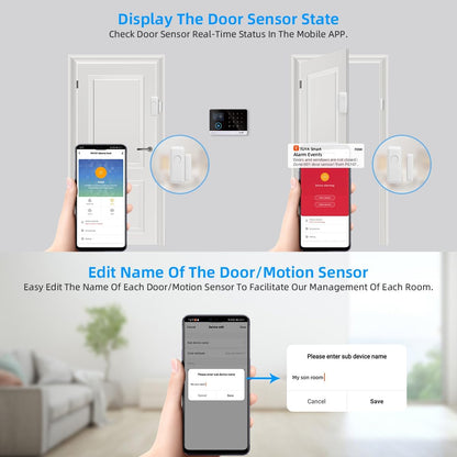 WIFI + GSM Home Security alarmsysteemkit DIY met PIR-detector, afstandsbedieningen, deur-/raamsensor compatibel met Alexa, geen maandelijkse kosten
