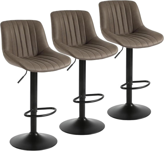 Youhauchair Barkrukken Set van 3, In Hoogte Verstelbare Barkruk met Rugleuning, PU Lederen Barstoelen Bar Stool, Moderne Barstoel Keuken Kruk, Bruin