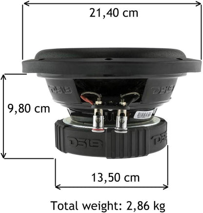 1 SUBWOOFER DS18 SELECT SLC-8S SLC8S 20,00 cm 200 mm 8" 200 watt rms en 400 watt max svc single voice coil 4 ohm sub ideaal voor kofferbakdeksel, 1 stuk