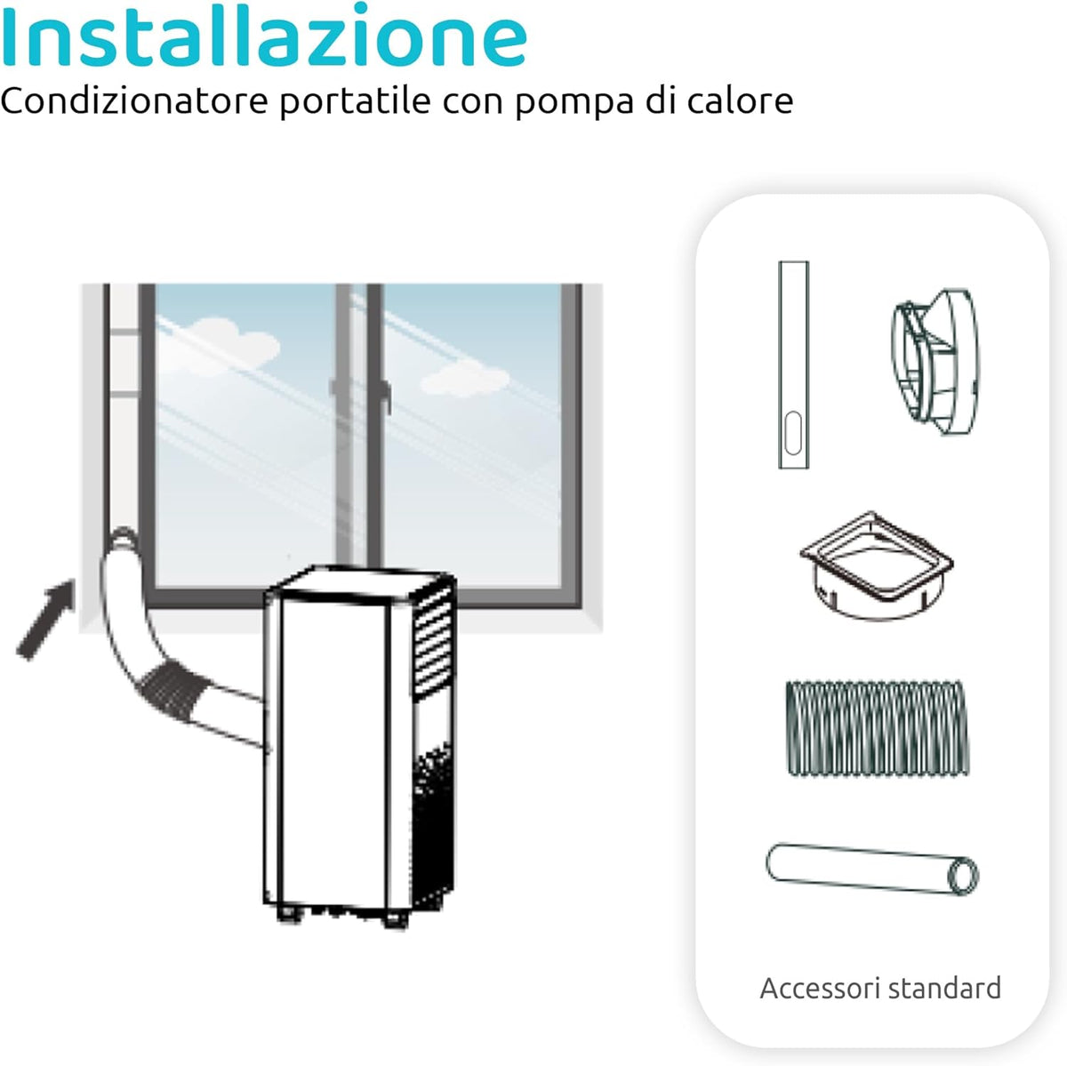 Vigo 9 Draagbare airconditioner, 9000 BTU, met warmtepomp en luchtontvochtiger, R290-gas, geavanceerde functies, draadloze lcd-afstandsbediening, programmeerbare timer en wielen, 63 dB