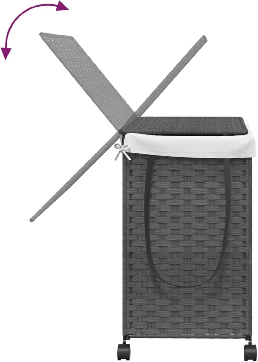 Wasmandoek – Wasmand – Waszak – Wascontainer – Wassenbak  – Inklapbaar Met Wieltjes & Remmen – 60x35x60,5 cm – Grijs
