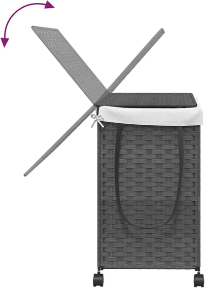 Wasmandoek – Wasmand – Waszak – Wascontainer – Wassenbak  – Inklapbaar Met Wieltjes & Remmen – 60x35x60,5 cm – Grijs