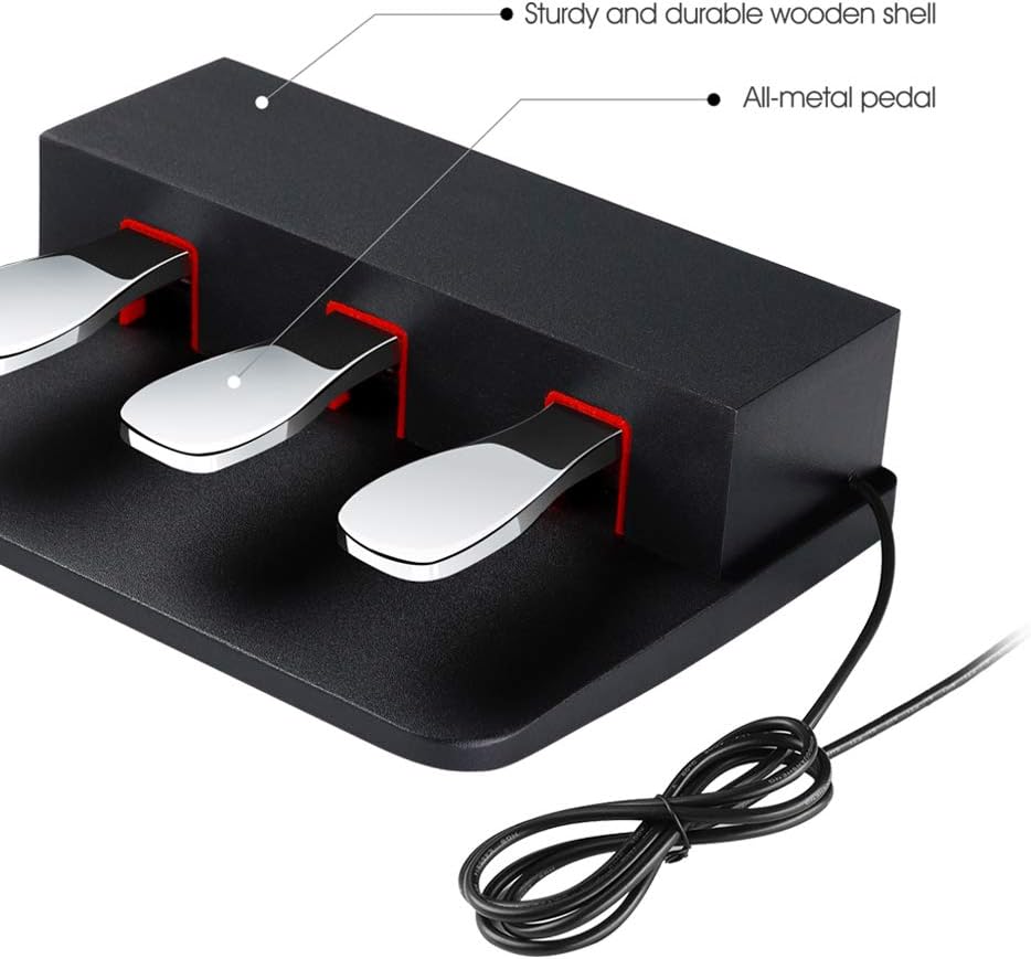3-Pedaalsunit Voor Digitale Piano Zwart – Pedaalset – Pedaalunit – Sustainpedaal – Pianopedaal – Half-Damper Functie – 1,45 M Kabel