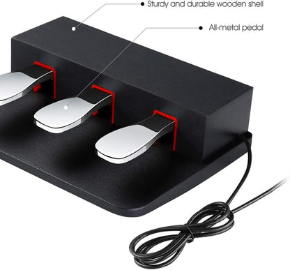 3-Pedaalsunit Voor Digitale Piano Zwart – Pedaalset – Pedaalunit – Sustainpedaal – Pianopedaal – Half-Damper Functie – 1,45 M Kabel