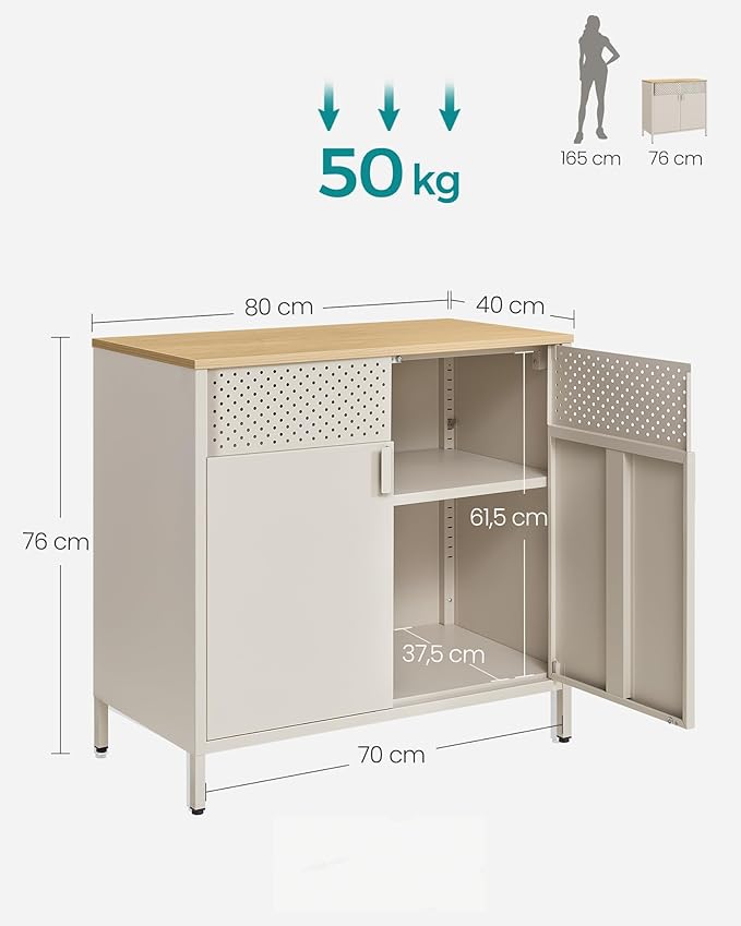 Kast - Dressoir - Archiefkast - Kantoorkast - Opbergruimte - 80 cm x 40 cm x 76 cm - Khaki - QUORE