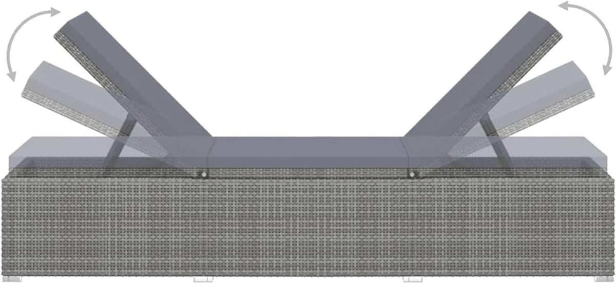 Tidyard Lounger with Cushion and Table, Tiltable, Outdoor, Balcony, Courtyard, Patio, Sofa, Outdoor Bed, Garden Bed with Rattan Table, Grey - QUORE