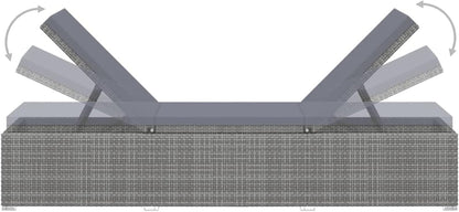 Tidyard Lounger with Cushion and Table, Tiltable, Outdoor, Balcony, Courtyard, Patio, Sofa, Outdoor Bed, Garden Bed with Rattan Table, Grey - QUORE