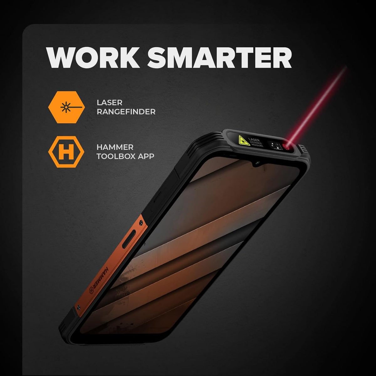 Hammer Construction 2 Thermal Smartphone met thermometer en laserafstandsmeter, 8 + 8 GB RAM, Android 14, krachtige 108 MP camera, 6500 mAh batterij met powerbank-functie, 256 GB/1T