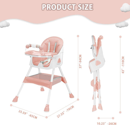 Opvouwbare Kinderstoel - Met Grote Antislipmat en Speelgoedrek - 6 Maanden en Ouder - Roze