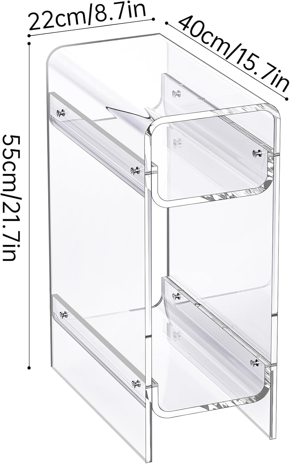 Doorzichtige acryl bijzettafel smalle, slanke bijzettafel voor kleine ruimtes, mager nachtkastje voor slaapkamer, woonkamer, kantoor (helder, 8,7 "x 15,7" x 55,1 cm)