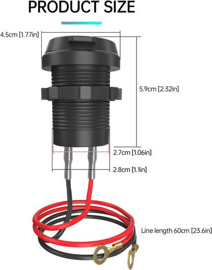 usb lader motorfiets – motor usb aansluiting – motorfiets oplader – usb charger motor – usb poort motorfiets – Waterdicht IP67 – Snelle QC3.0 & PD 30W Oplader met Blauwe Led
