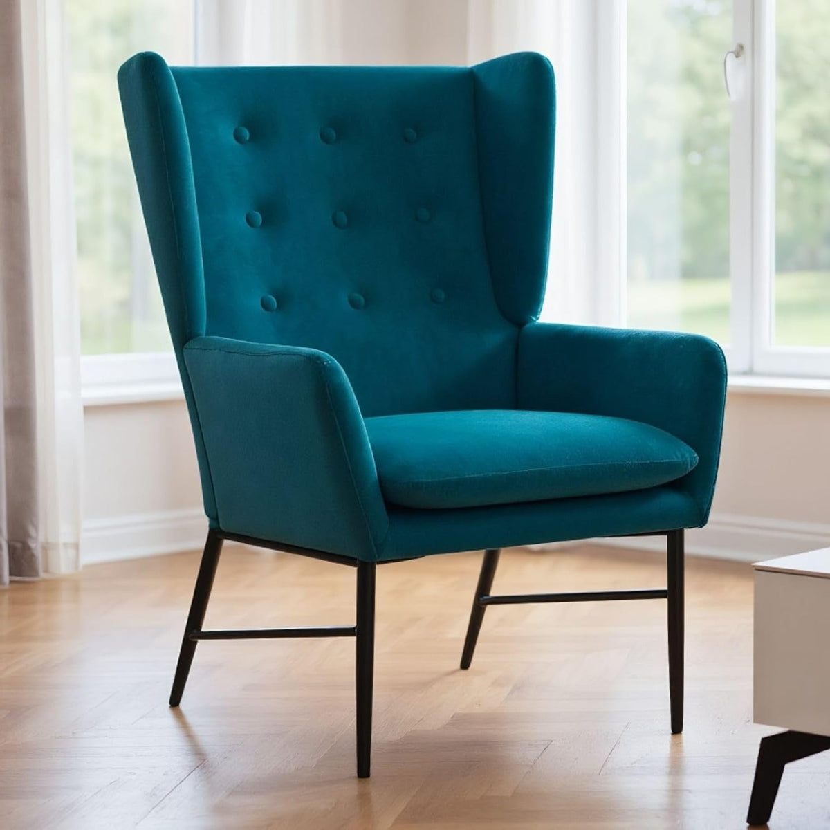 Velvet Accentstoel – Fauteuil – Zetel – Lounge Stoel – Eetkamerstoel – Turquoise – Zachte Fluwelen Bekleding – Stevig Veerkrachtig Zitkussen