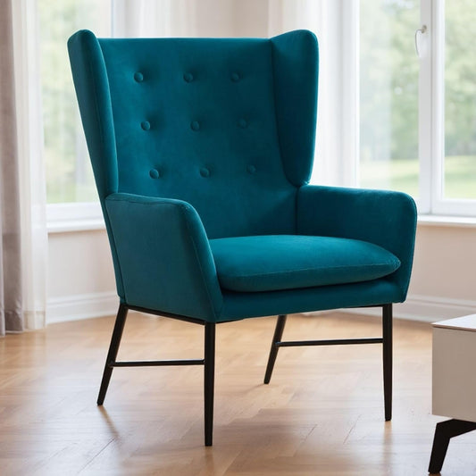 Velvet Accentstoel – Fauteuil – Zetel – Lounge Stoel – Eetkamerstoel – Turquoise – Zachte Fluwelen Bekleding – Stevig Veerkrachtig Zitkussen