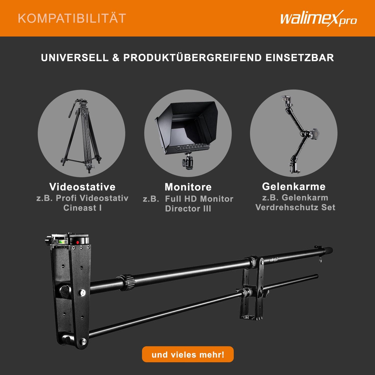 Camerakraan – Camera Jib, Jib Arm, Filmkraan, Boomarm – Incl. Contragewicht – Max. Lengte 200 Cm – Belastbaarheid Ca. 3 Kg
