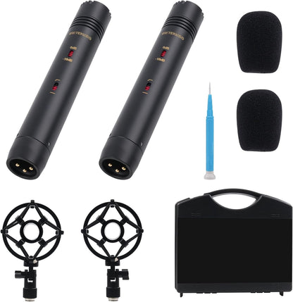 Condensator Instrumentmicrofoon – Instrumentmicrofoon – Condensatormicrofoon – Potloodmicrofoon – Opnamemicrofoon – Stereo Set Met T-Balk – 22 Mm Vergulde Capsule – Instelbare Gevoeligheidsdemping En Lagefrequentiedemping