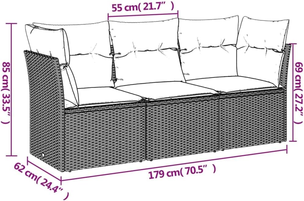 vidaXL 3-Piece Lounge Set with Cushions Poly Rattan Beige, Garden Set, Garden Furniture, Patio Set, Garden Furniture, Lounge Sofa, Lounge Set Garden - QUORE