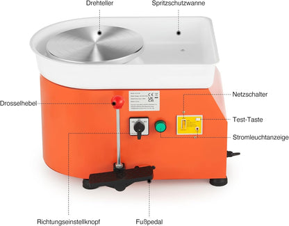 CREWORKS 350 W draaibank voor elektrisch keramiek, 25 cm, elektrische machine voor klei, Pottery Wheel met omkeerbaar wiel met 300 omw/min, gereedschapsset voor kinderen en volwassenen