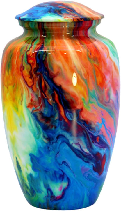 ESPLANADE Metalen crematie Urn Memorial Jar Pot Container | Volledige grootte bedrukte urn voor begrafenis as begrafenis | Metalen urnen | Wave Multicolor - 25,4 cm