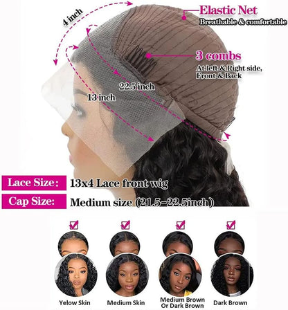 Lace Front Pruik Menselijk Haar – Kant Front Pruik – Frontale Pruik – Diepe Golf Pruik – Menselijk Haar Pruik – 24 Inch – 13X4 HD Transparant Zwitsers Kant – 180% Dichtheid