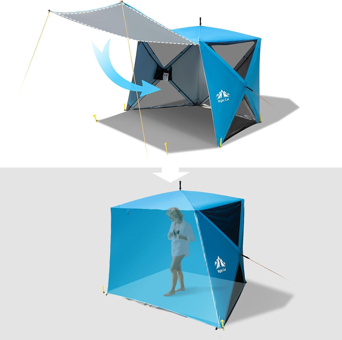 Night Cat Pop Up Beach Tent for 4 People: Beach Shade Sunshade for Family Picnic Hiking Camping UPF50+ UV Protection