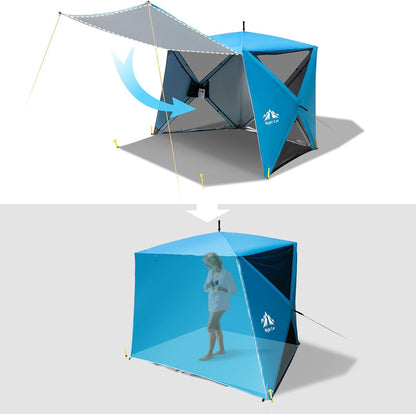 Night Cat Pop Up Beach Tent for 4 People: Beach Shade Sunshade for Family Picnic Hiking Camping UPF50+ UV Protection