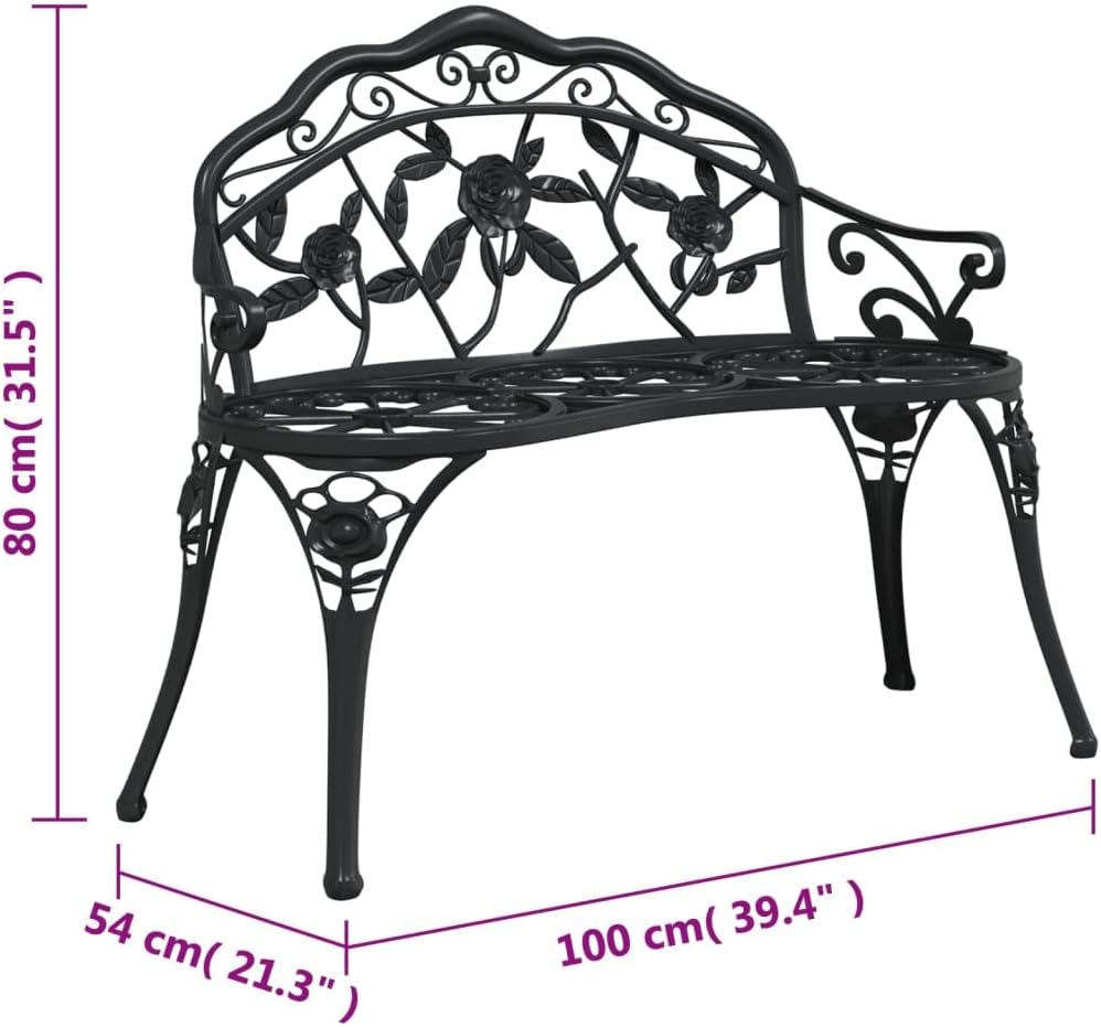 Garden bench 100 cm cast aluminum black - QUORE