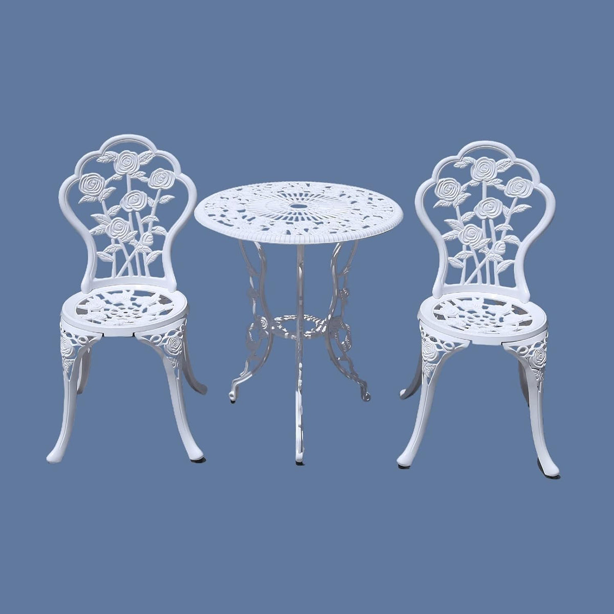 Outdoor meubels bistroset met rozenpatroon 1 tafel 2 stoelen voor tuin patio veranda (roze-wit)