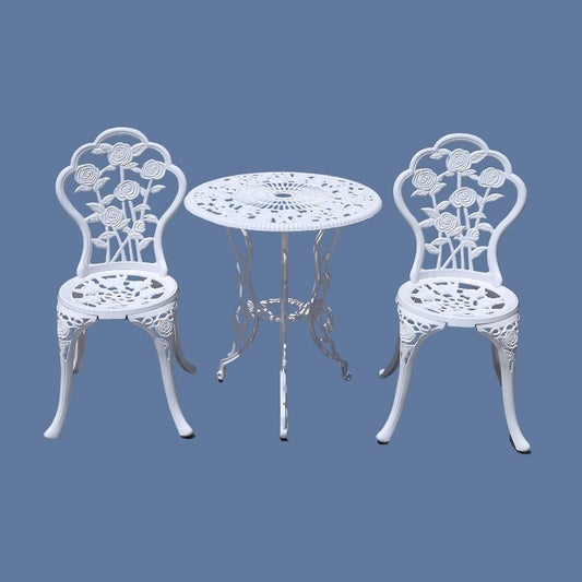 Outdoor meubels bistroset met rozenpatroon 1 tafel 2 stoelen voor tuin patio veranda (roze-wit)
