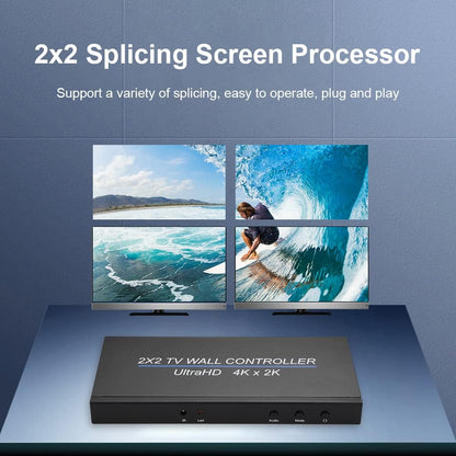 Swallows Video Wall Controller 2X2, 4K 60Hz 2x2 TV Video Wall Controller Screen Stitching Processor Splicer 2x1 3x1 1x3 1x2 4x1 1x4 HD Video Splicer voor PS4 HDTV (4K 60HZ)