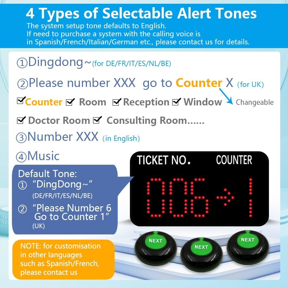 Queue Call System for Multiple Counters | Call Buttons +Caller ID+Ticket Dispenser(3+1+1) | Queue Management, Calling Queuing Client to the Right Counter - QUORE