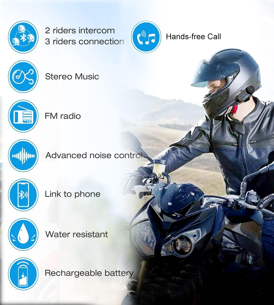 FreedConn T-COM VB Bluetooth headset, helm intercom, communicatiesysteem voor motorfietsen, GPS, FM-radio, handsfree, bereik 800 m, 2-3Riders Pairing dubbelpak