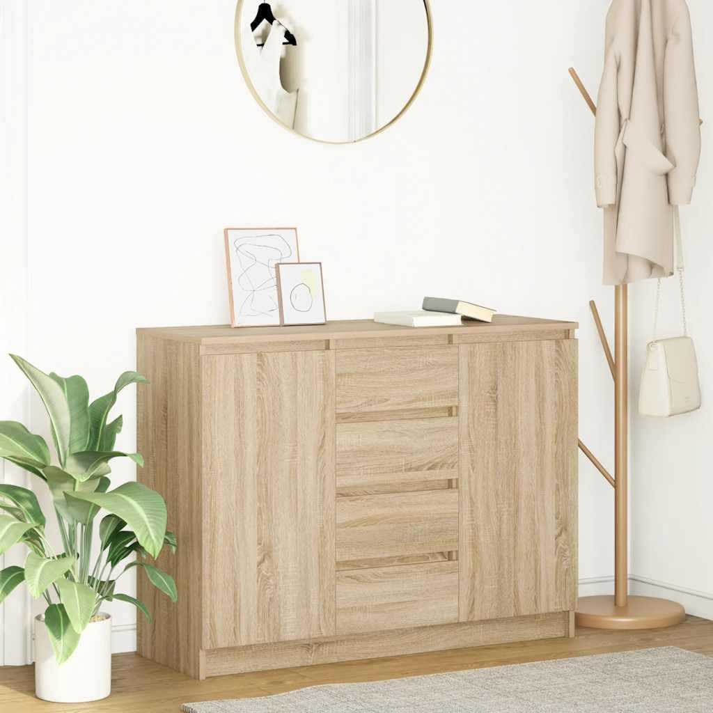 Sideboard – Opbergmeubel – Dressoirkast – Hal kast – Buffetkast – Rook Eiken – Duurzaam Bewerk Hout – Compact Formaat 100,5x35x76 cm