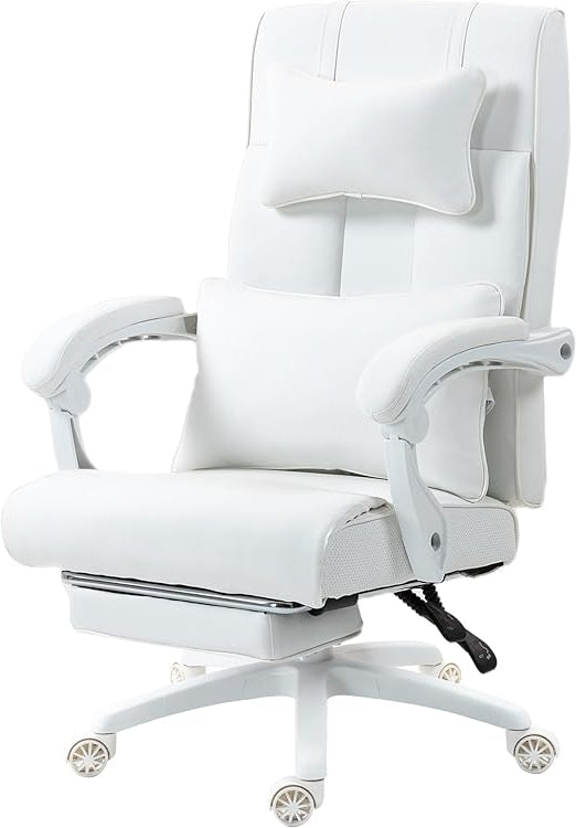 Dowinx Director Chair, Ergonomic with Footrest, Adjustable Lumbar Support and Headrest, Ergonomic Office Chair, Swivel Chair, Computer Chair with High Back, Office Chair 150 kg (White) - QUORE