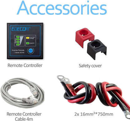 EDECOA Omvormer Zuivere Sinus 2500W Spanningsomvormer 12v 220v 230v met LCD-scherm, EU stopcontacten,USB-poorten en Afstandsbediening Stroomomvormer 5000W Autolader