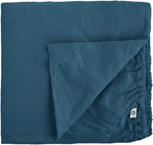 Linen & Cotton Zacht Gezellig Hoeslaken met Elastische Band Alicia - 100% Gewassen Linnen, Petrol Blauw (90 x 190 cm) Beddengoed Beddenlaken Laken Single Twin Eenpersoons Bed Hoge Matras Winter Zomer