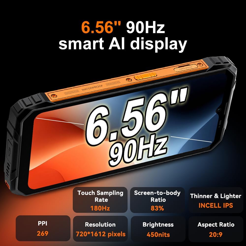 Blackview Fort 1 Android 15 Outdoor mobiele telefoon zonder abonnement, 2025, 18 GB + 256 GB outdoor smartphone 4G, 16MP AI camera, 6,56 inch HD+ beeldscherm, 10000 mAh, IP68 waterdicht