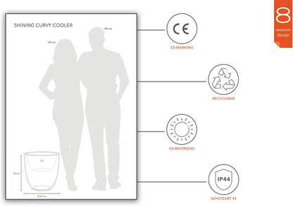 8 seizoenen design Shining Curvy Cooler LED flessenkoeler Ø 39 cm, (wit), met kleurwisselaar (15 kleuren), XL champagne + wijnkoeler voor 4-5 grote flessen, drankenkoeler, voor feest + bruiloft