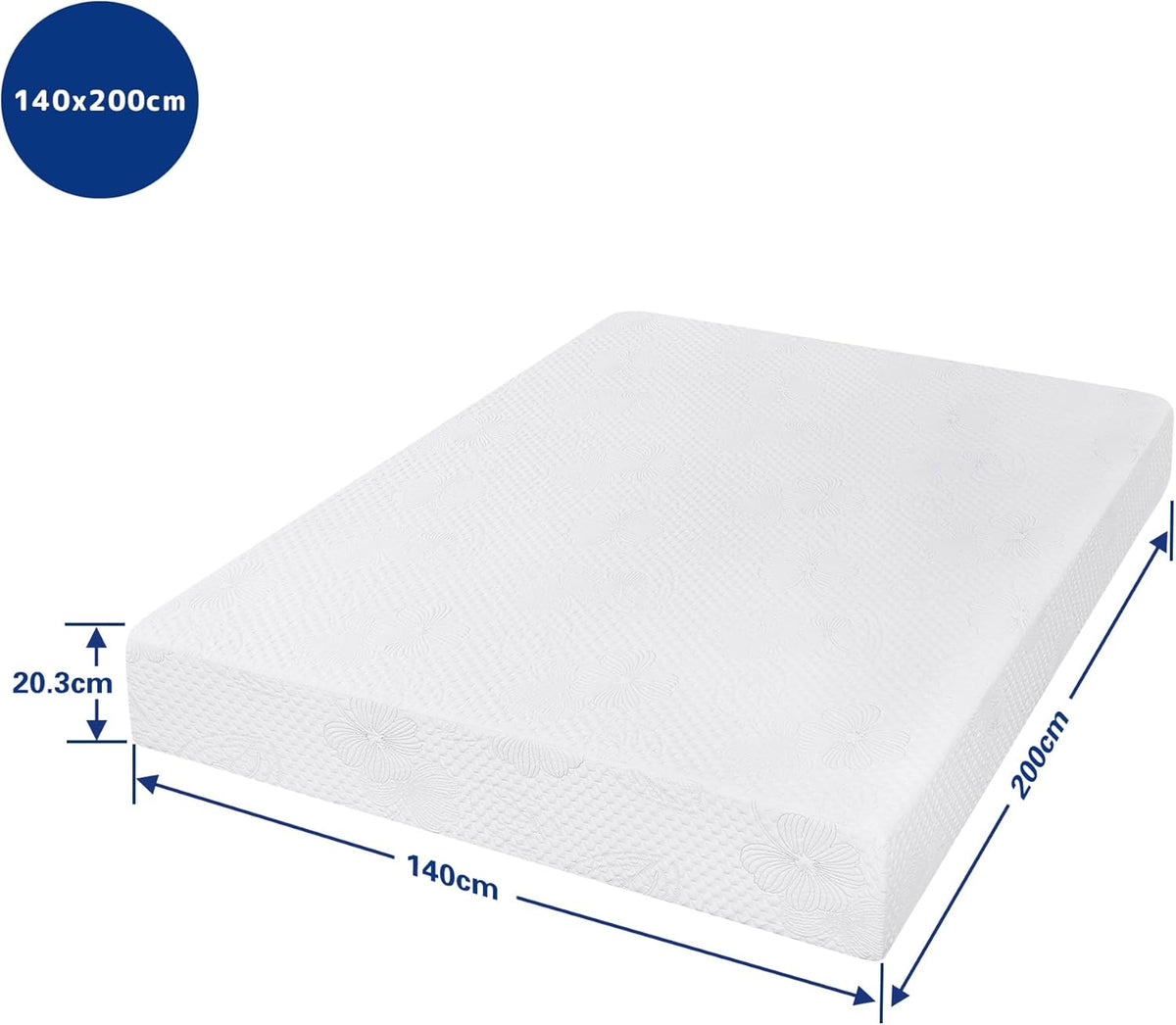 Olee sleep 20 cm Memory Foam Matras/Koud gelschuim/Öko-Tex/CertiPUR-US/comfortabel matras/rolmatras / 3 lagen / 140 x 200 cm/Full/Wit