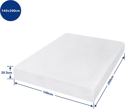 Olee sleep 20 cm Memory Foam Matras/Koud gelschuim/Öko-Tex/CertiPUR-US/comfortabel matras/rolmatras / 3 lagen / 140 x 200 cm/Full/Wit
