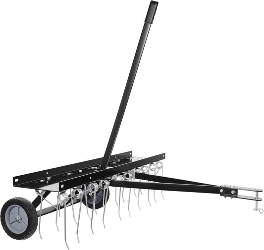 Wiltec verticuteermachine 100 cm voor zitmaaiers, gazonbeluchter met stalen veren en rubberen wielen voor gazontractoren, gazonverticuteermachine voor het beluchten van gazons en als mosverwijderaar