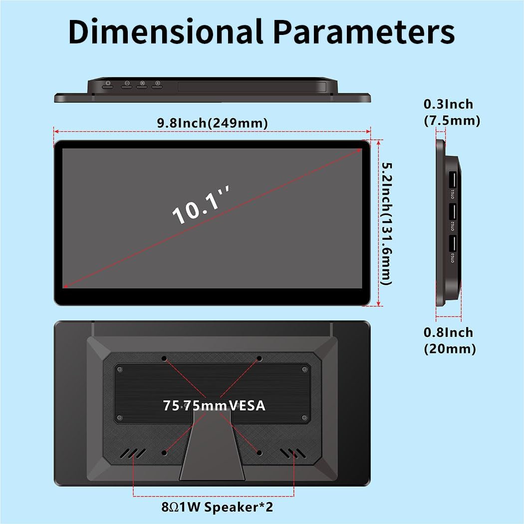 10,1 inch touchscreen mini-monitor, IPS 1540 × 720 USB-C HDMI draagbaar secundair scherm met standaard & luidspreker, gestrekt bar screen voor PC Laptop Rasp PI AIDA64 STEM DIY