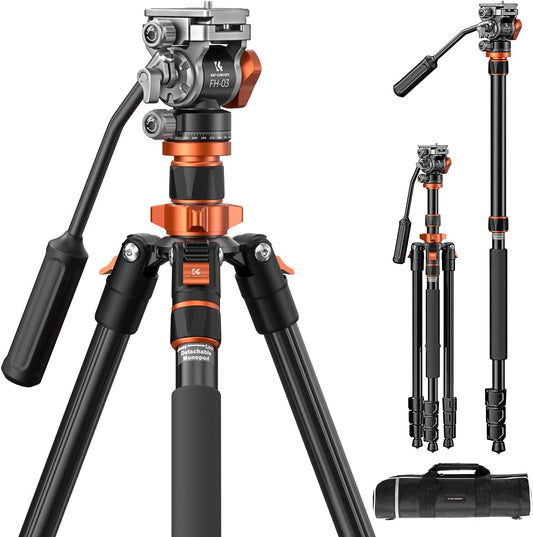 K&F Concept Camera Statief 200cm, Video Statief met Fluid Head voor Pan en Tilt, Camera Statief met Monopod, Arca Swiss Compatible voor DSLR's Belasting: 5kg