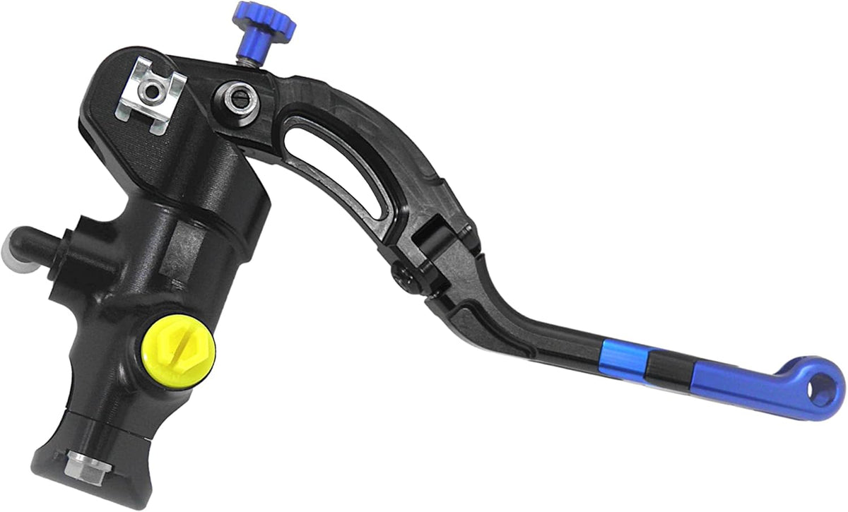 Radiale koppelingspomp – Koppelingspomp – Koppelingscilinder – Koppelingshoofdcilinder – Hydraulische koppelingspomp – Blauwe lange hendel – 16 x 18 – Gesmeed aluminium, zwart geanodiseerd