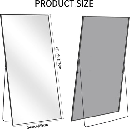 Vloerspiegel – Full Body Spiegel – Staande Spiegel – Grote Spiegel – Zwarte Spiegel – Extra Groot 193 x 86 cm – Ultradun Aluminium Frame – Vrijstaand en Ophangbaar