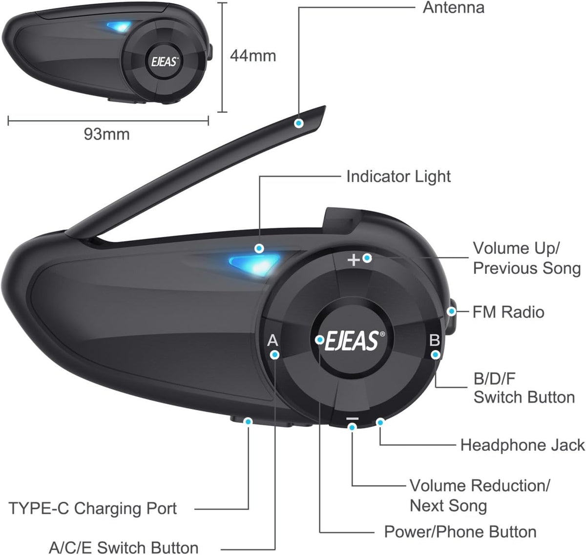 SolaMr Motorfiets Helm Headset BT5.1 Motorfiets waterdichte intercom communicatiesysteem Bluetooth Headset met SafeRiding APP, FM-radio, MP3-speler, tot 7 rijders (2 Pack)