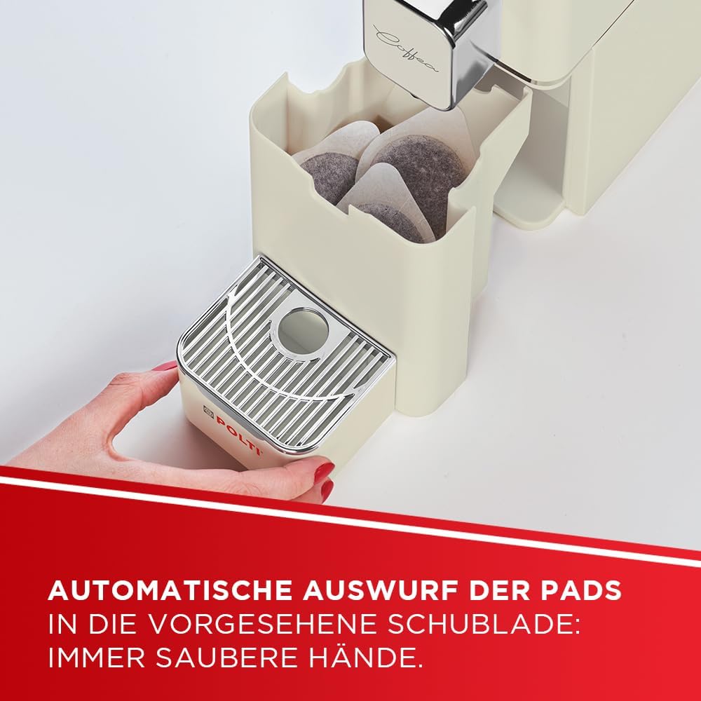 Polti Coffea S15C Espressomachine, compatibel met E.S.E-pads, 44 mm, tank 0,85 l, pompdruk 19 bar, crèmekleurig
